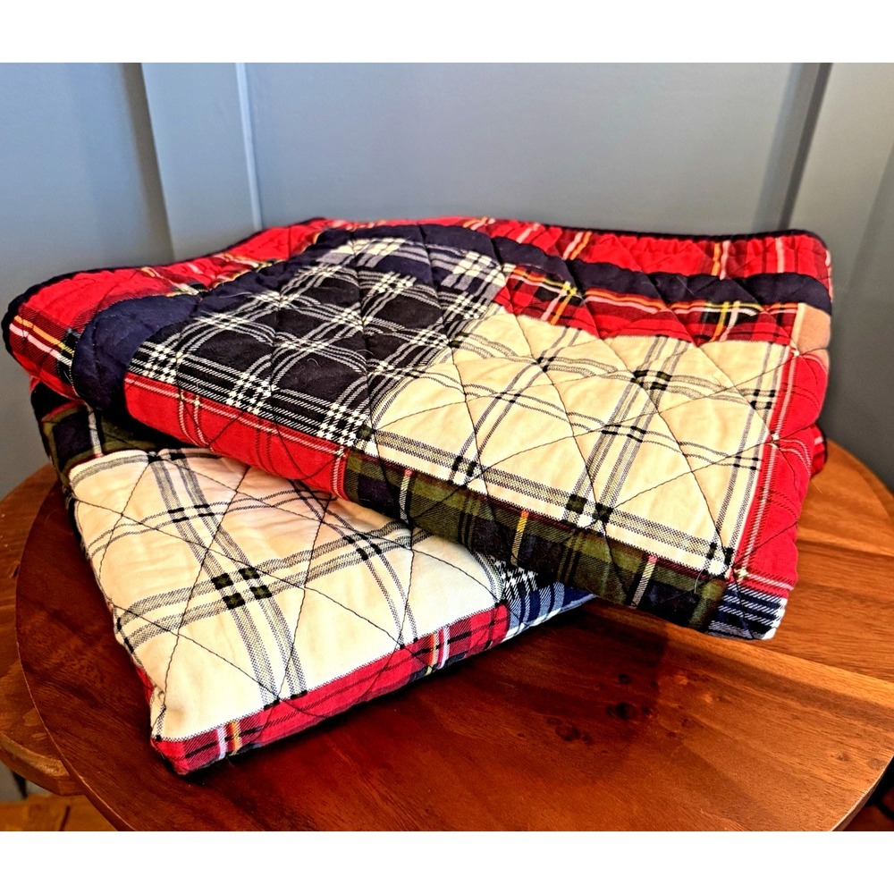 Martha Stewart Collection Tartan Plaid Quilted Patchwork Pillow Shams‎ Set of 2